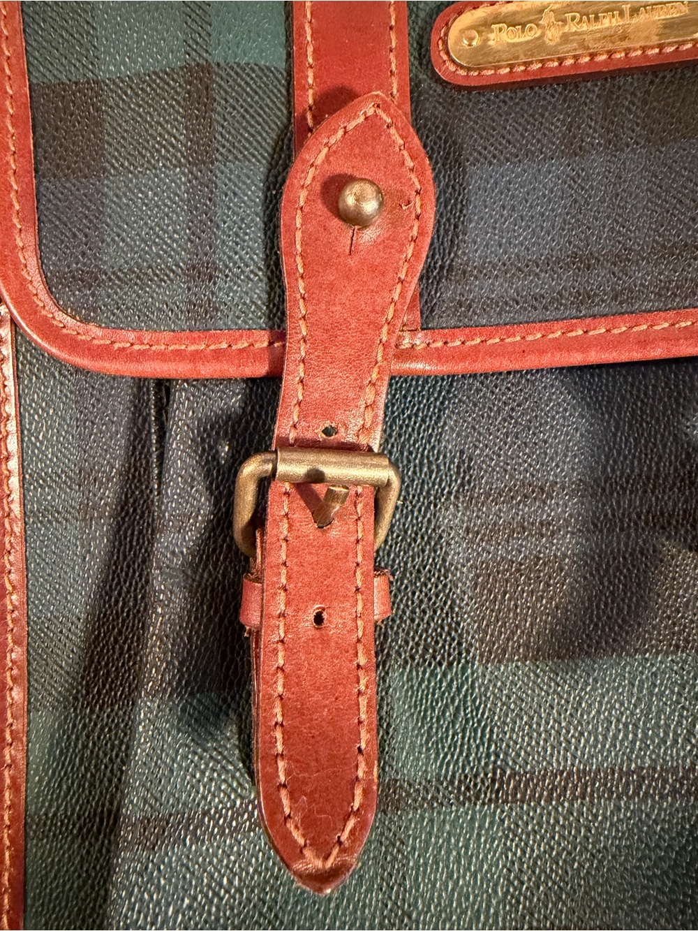 Vintage Polo Ralph Lauren Blackwatch Plaid Leather Backpack Fall Preppy Rare - Picture 5 of 10